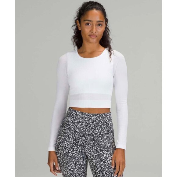 Lululemon Ebb to Street Ribbed Long Sleeve Athletic Cropped Top Workout White 14 - Picture 1 of 9